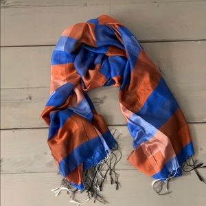 Silk Fringe Scarf - Blue + Orange